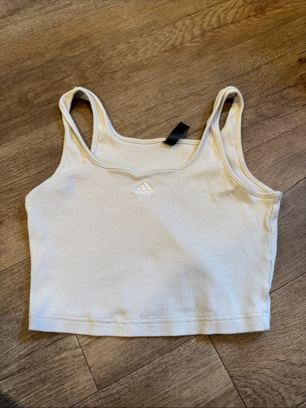 adidas Cream Ribbed Square-Neck Crop Tank